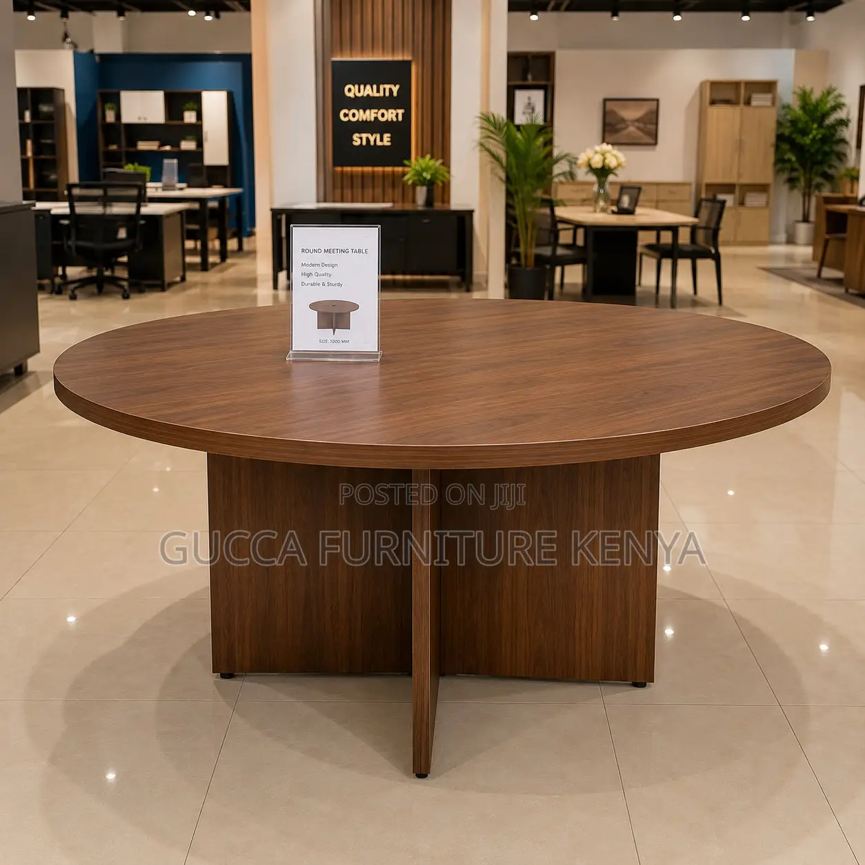 Round Brown Conference Meeting Table.