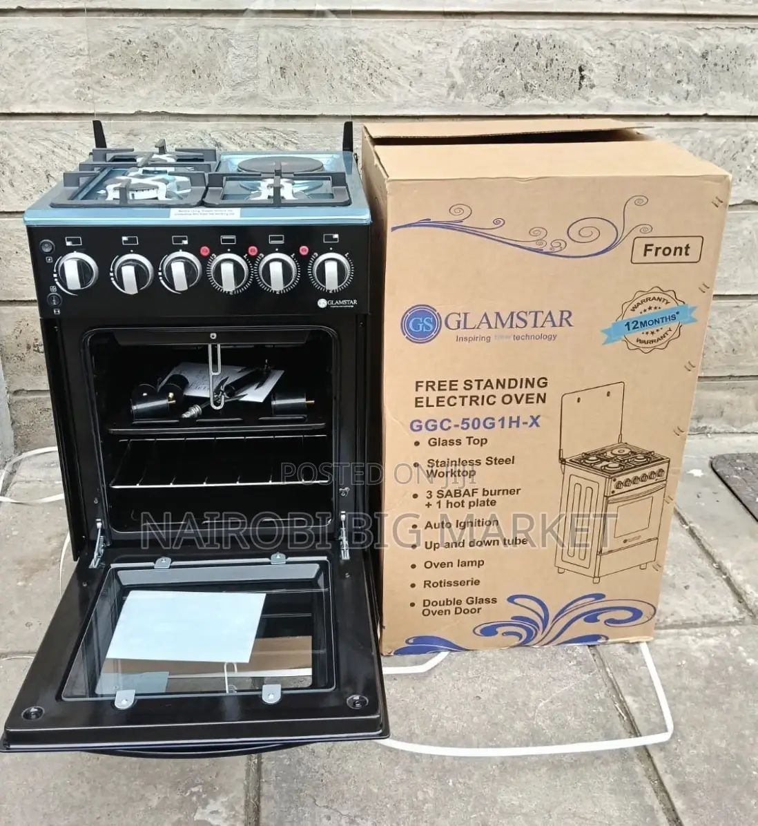 Glamstar Black 50×55 Standing 3+1 Cooker