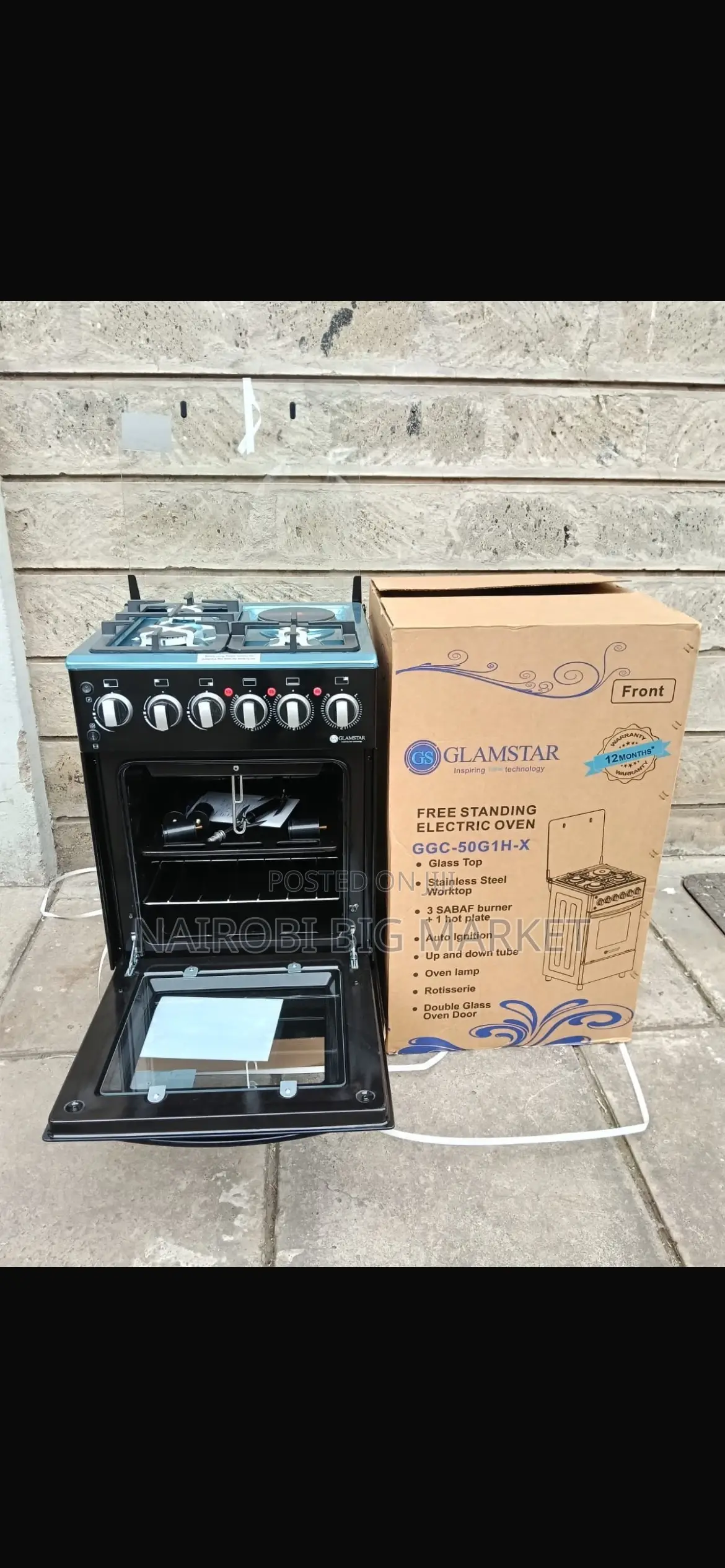 Glamstar Black 50×55 Standing 3+1 Cooker