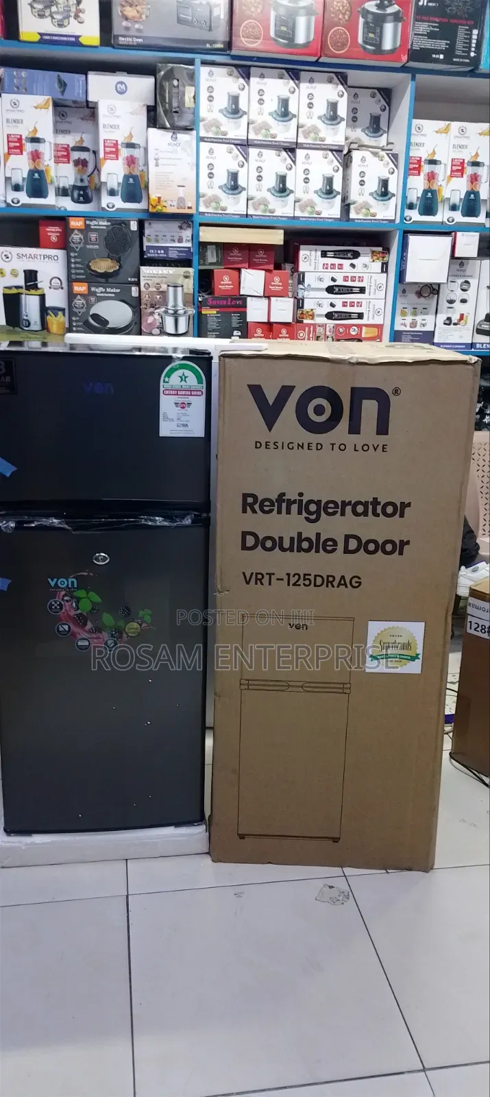 Von 125L Double Door Refrigerator