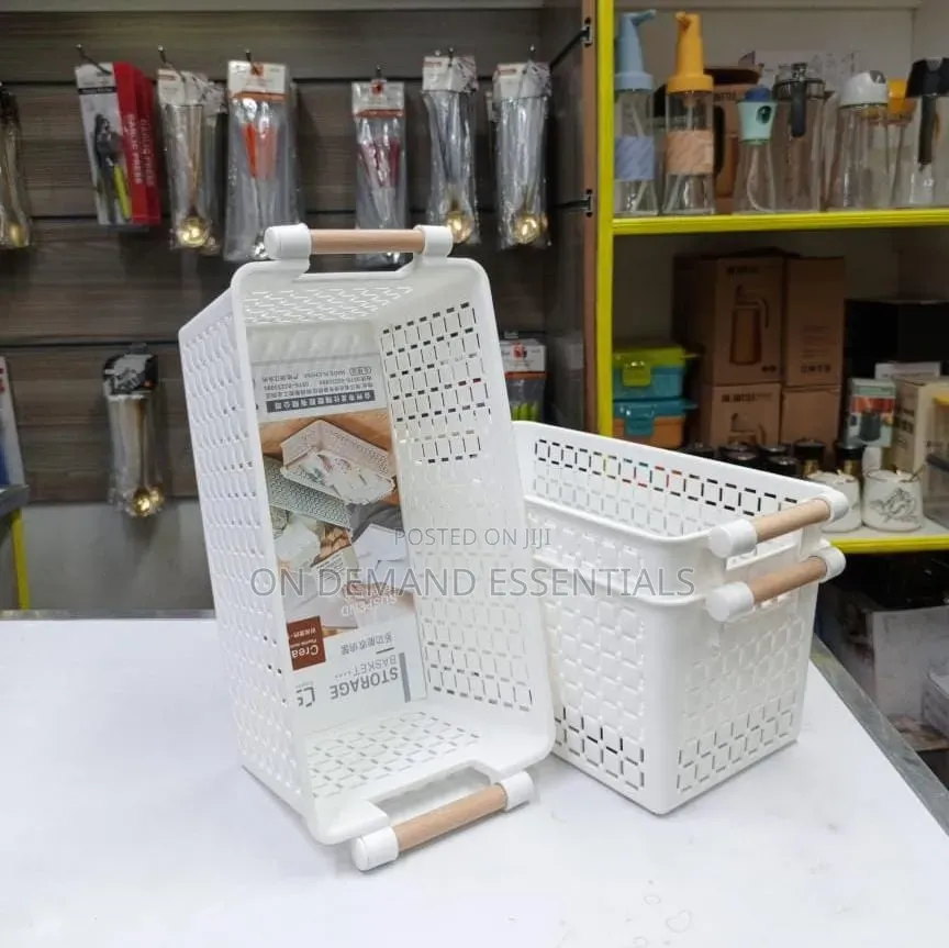 Storage Basket With Wooden Handle