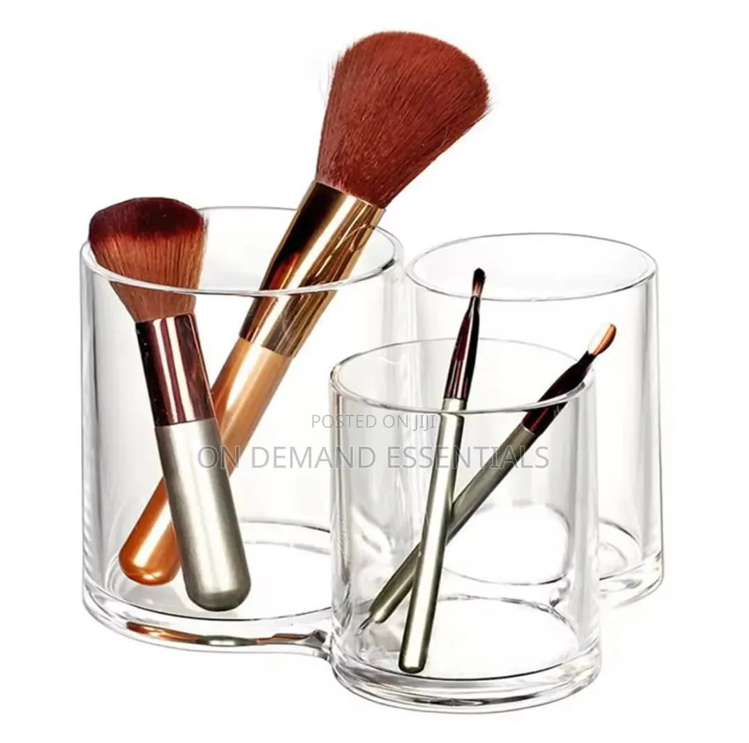 3 in 1 Acrylic Round Cotton Swab Holder/ Makeup Brush Holder