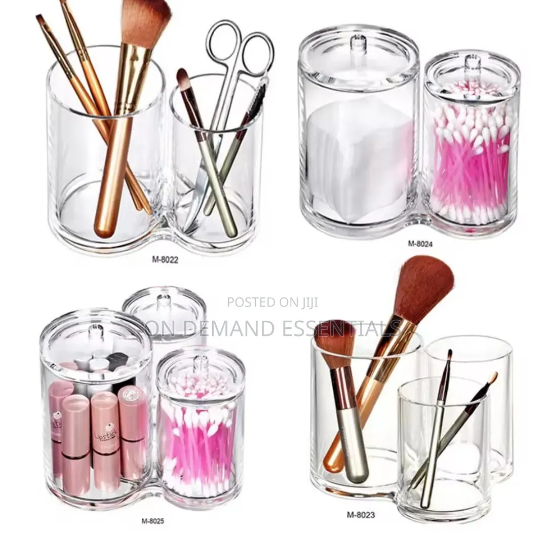 3 in 1 Acrylic Round Cotton Swab Holder/ Makeup Brush Holder