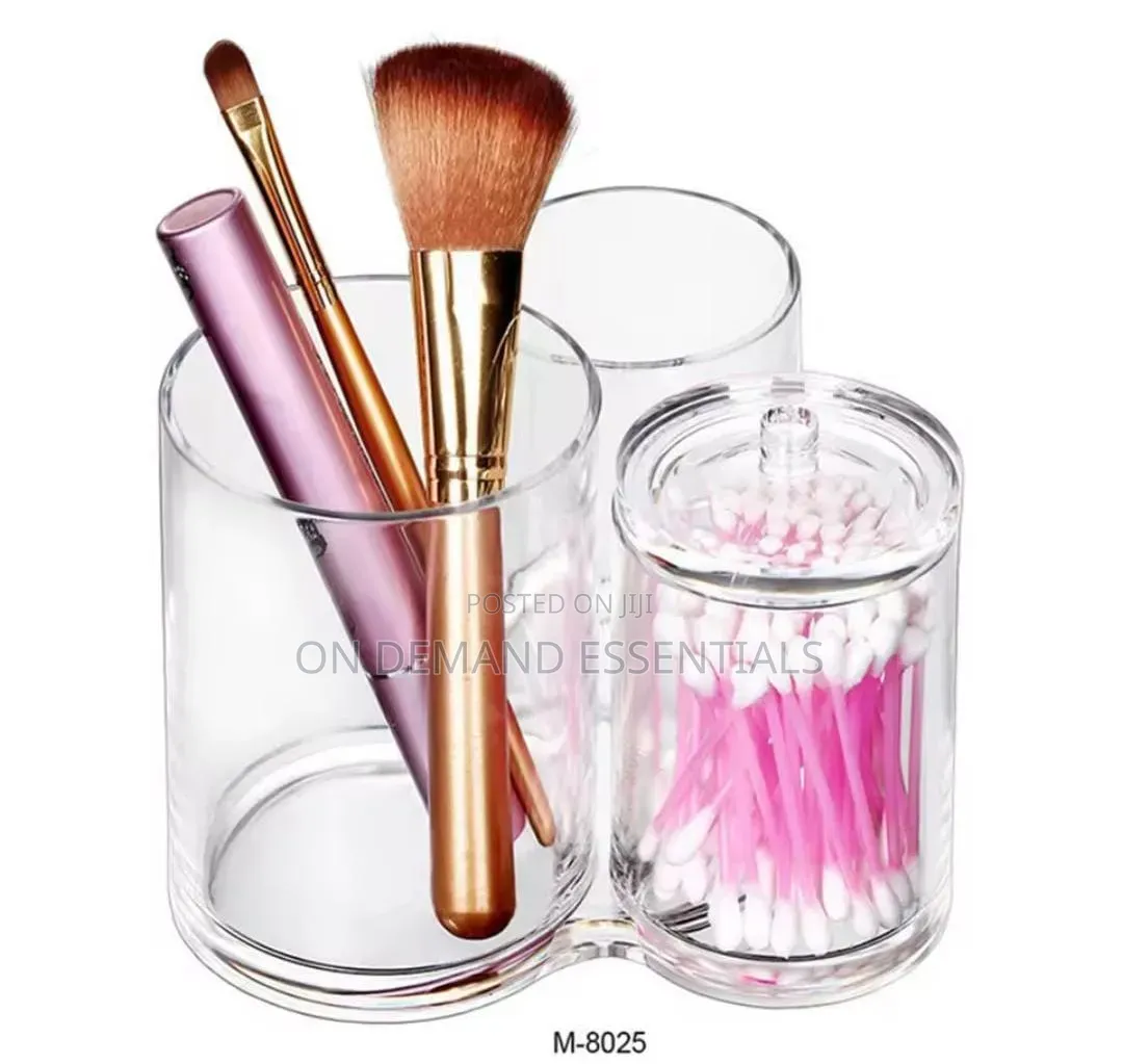 3 in 1 Acrylic Round Cotton Swab Holder/ Makeup Brush Holder