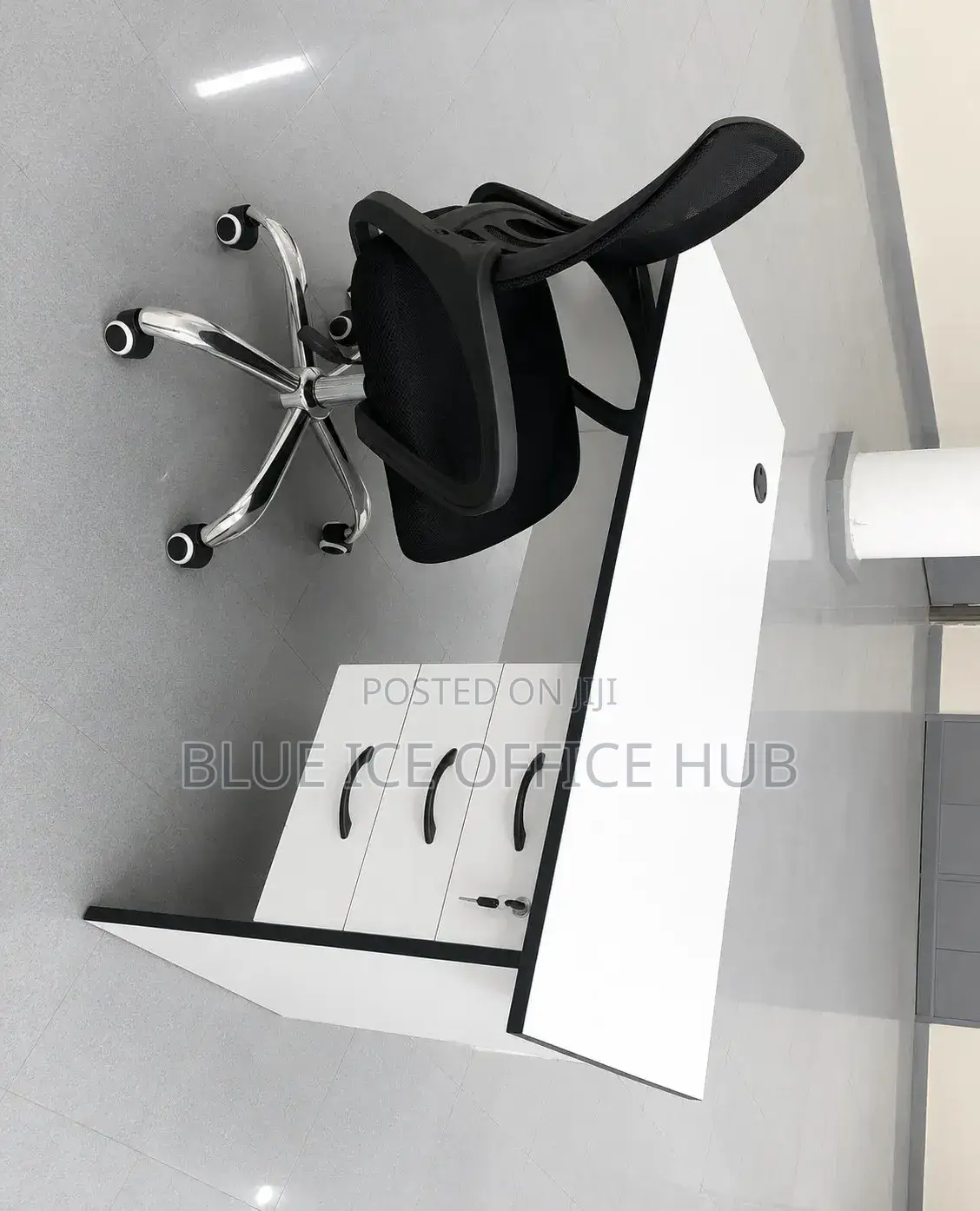 Modern Office Desk With 3 Lockable Drawer Ergonomic Mesh Ofgi Chair