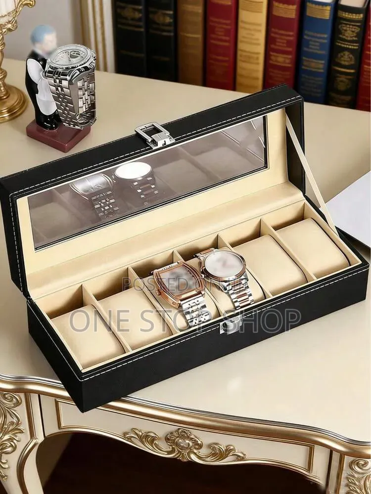 Blue Pu Leather 6-Slot Watch Organizer