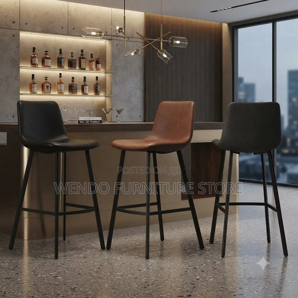 Barstools; Non Swivel Home Barstool With Leather Seat Cushion