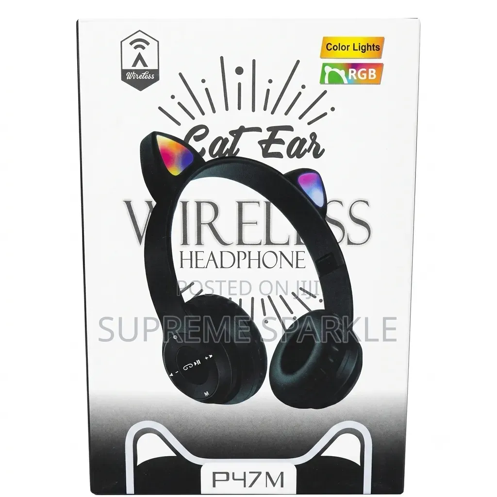 P47M Wireless Cat Ear Headphones RGB Light Bluetooth Headset.