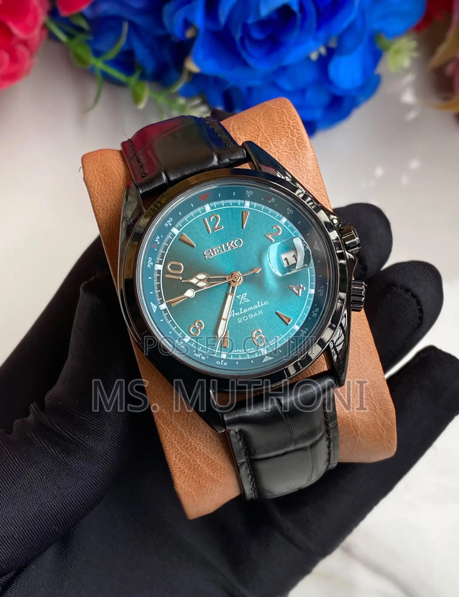 Premium Automatic Black Alligator-Style Seiko Prospex Alpinist