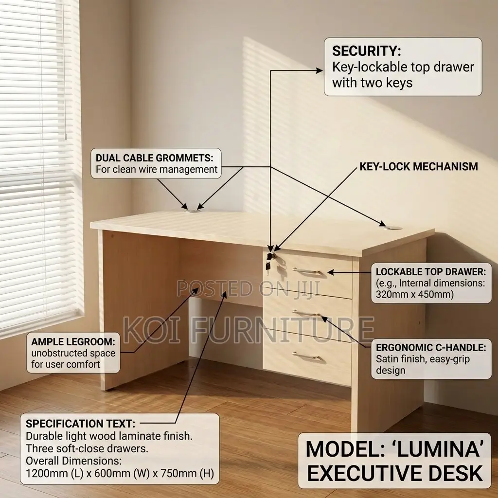 Office Desk; 1.2 Meters Quality Clerical Desk With Lockable Drawer