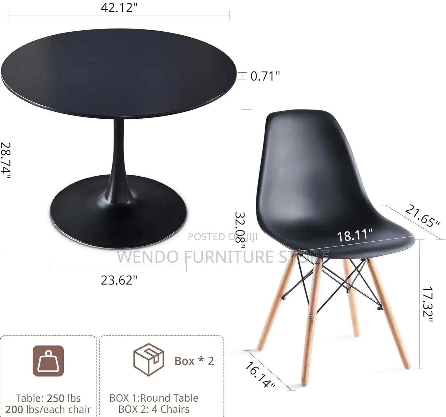 Dining Set; Four Seaters Round Eames Restaurant Dining Set