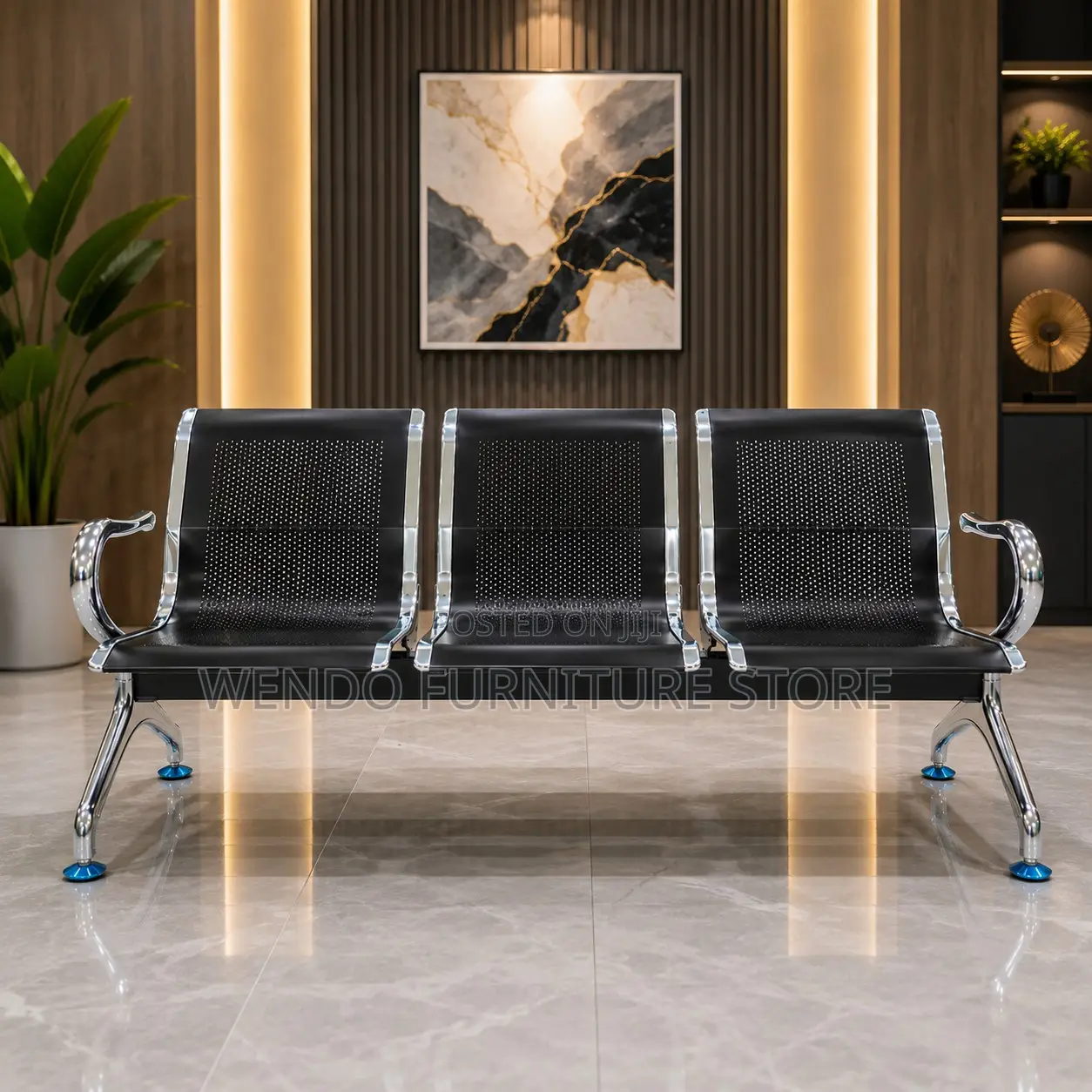 Office Benches; Three Seaters Metallic Front Office Bench for Visitors