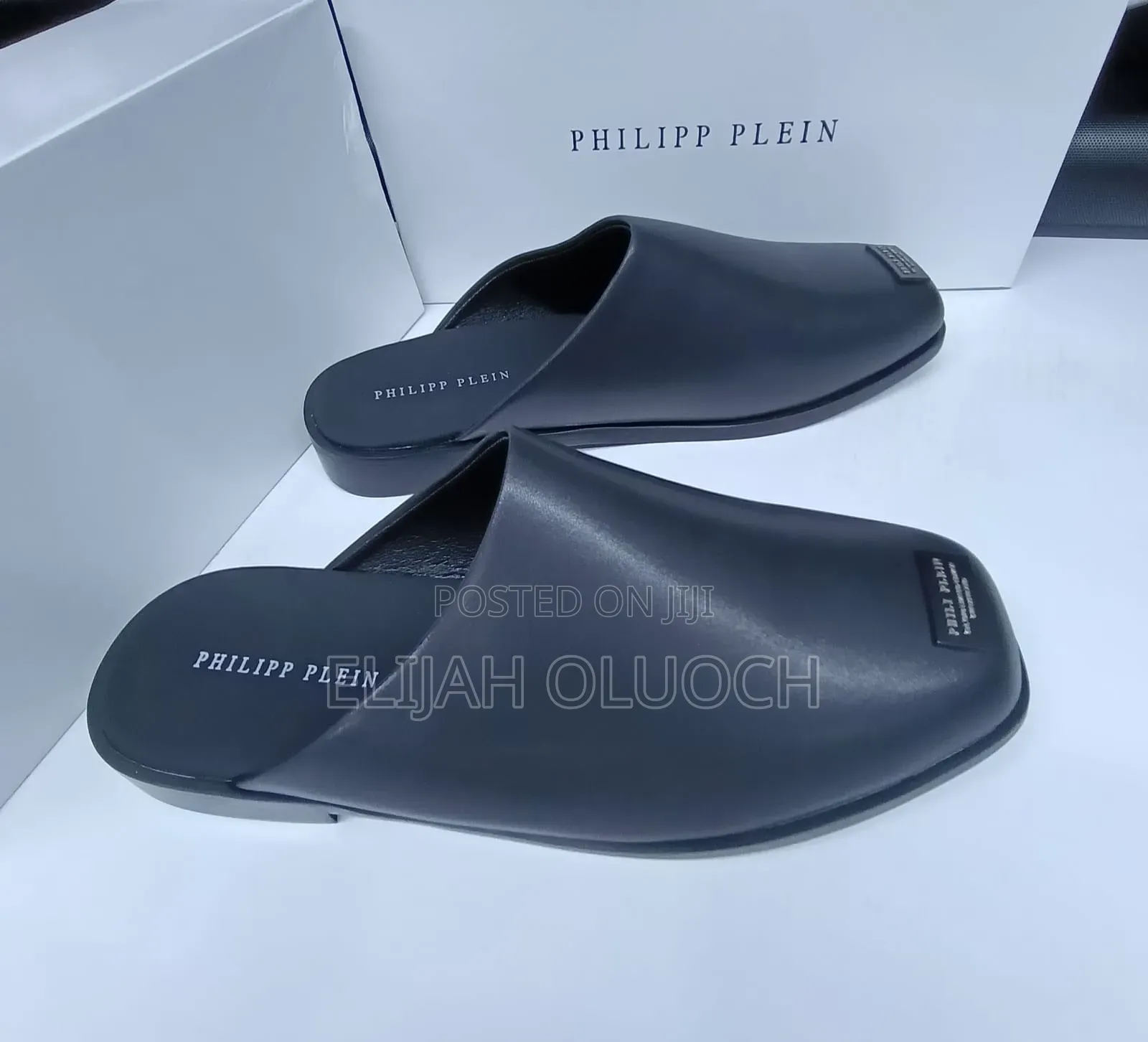 PHILIP PLEIN _BLACK_Leather_ _Mules_Sizes; 39,40, 41, 42,_ _43, 44, 45