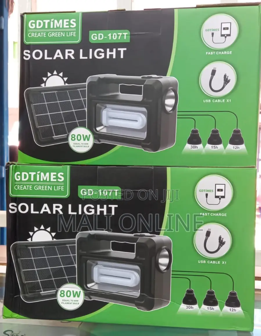 Solar Light Kit 80W 5000mAh Portable 3 LED Bulbs 30H Runtime