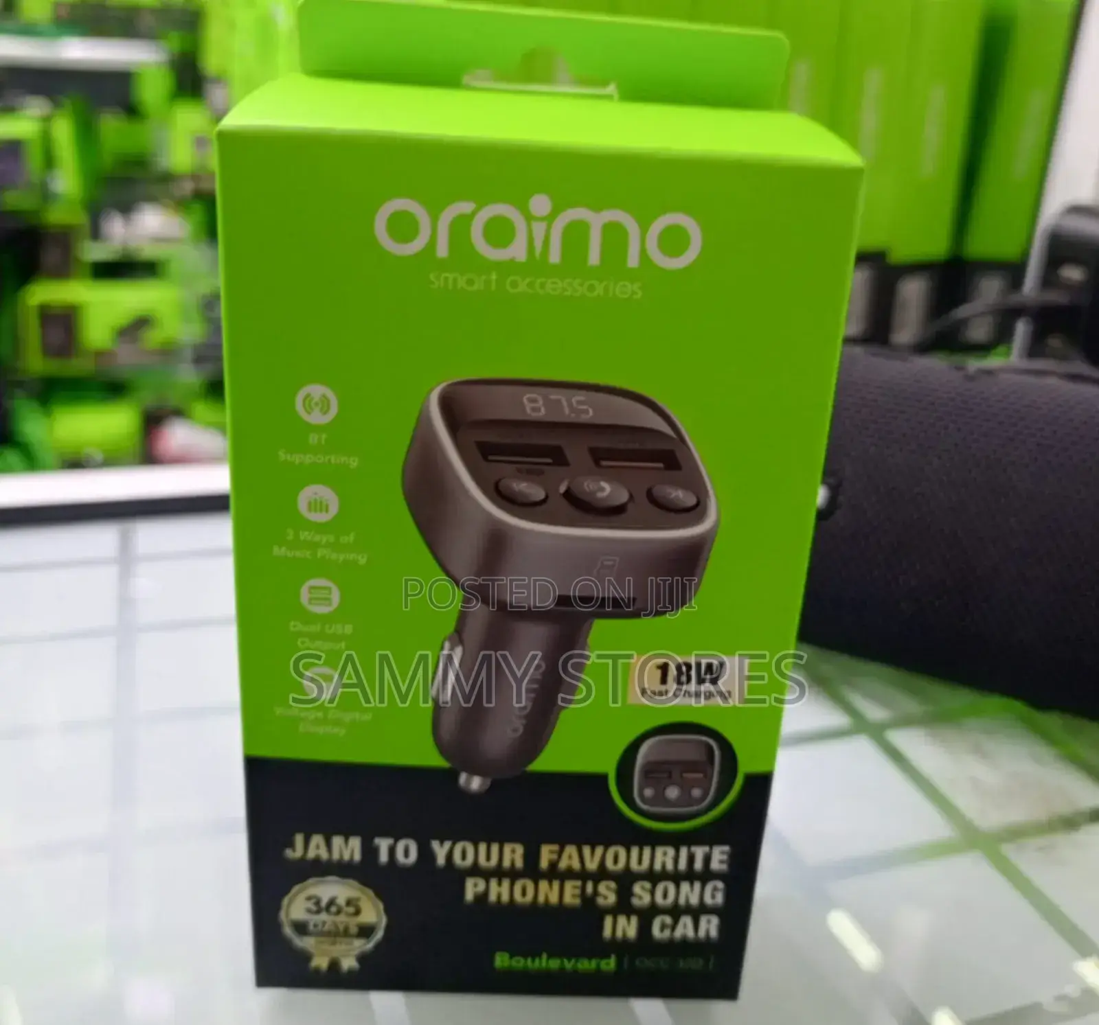 Oraimo Bluetooth Car FM Transmitter With Dual USB 18W Fast Charger