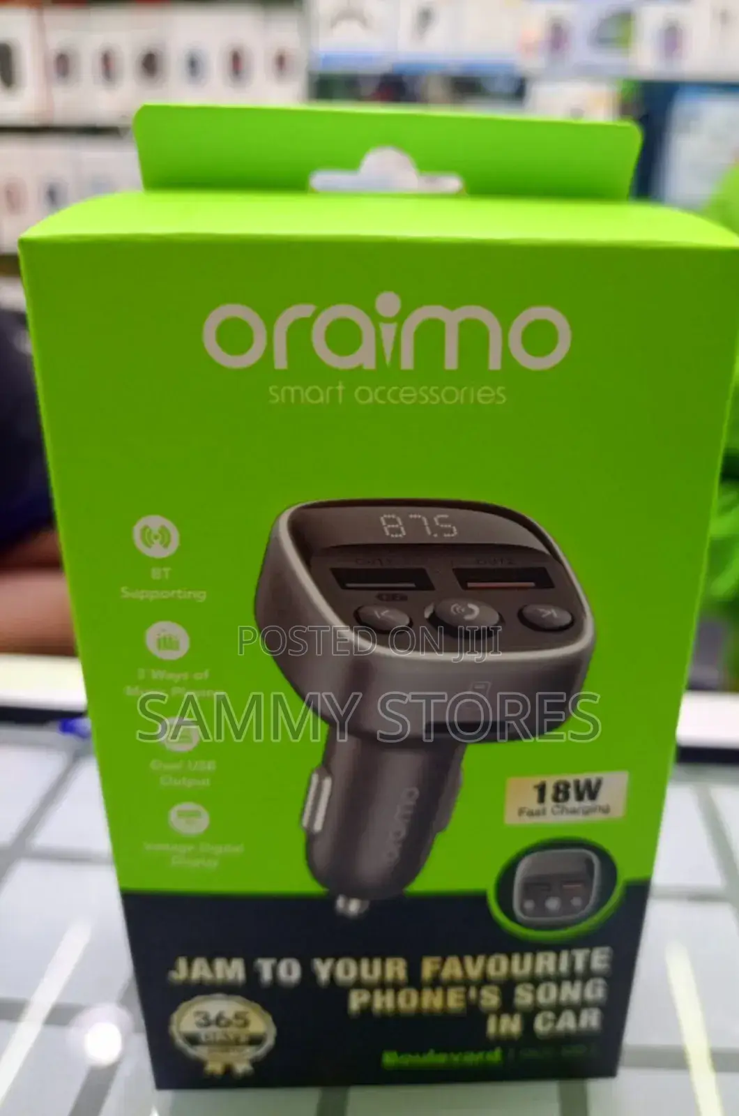 Oraimo Bluetooth Car FM Transmitter With Dual USB 18W Fast Charger