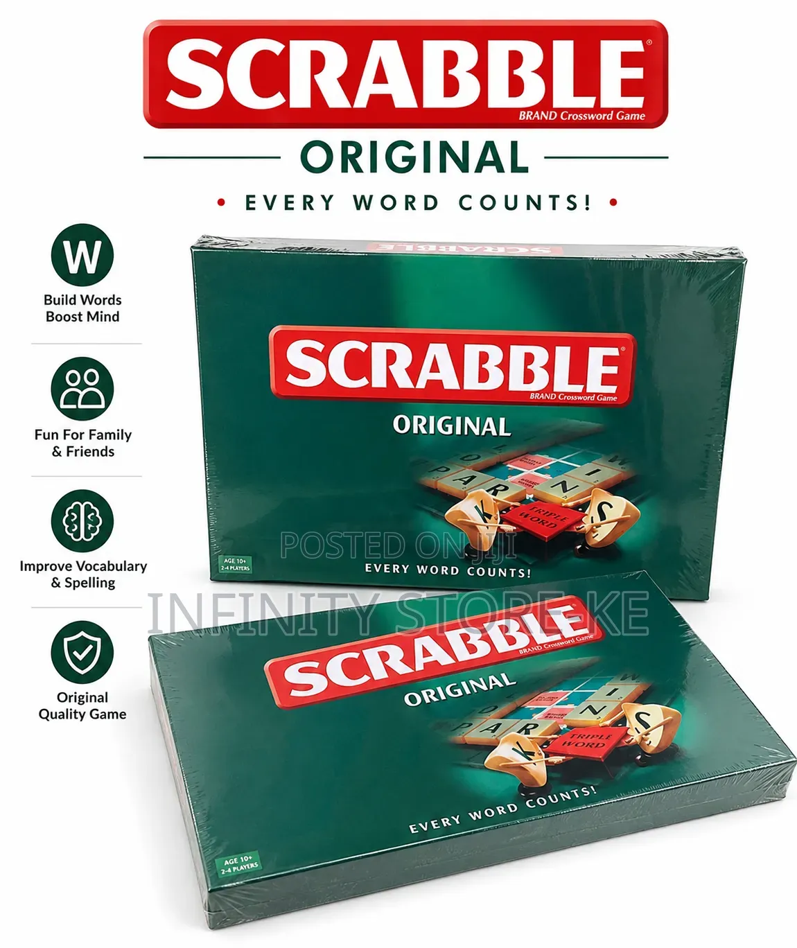 Original Scrabble Board Game - Large Classic Family Word Puzzle Game