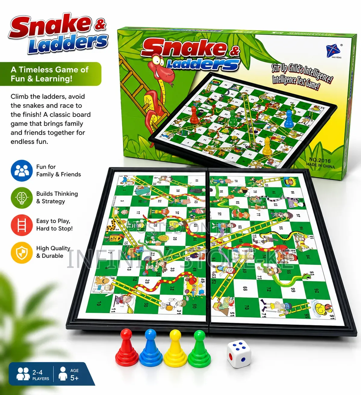 Classic Snake Ladders Family Board Game With Dice Pawns