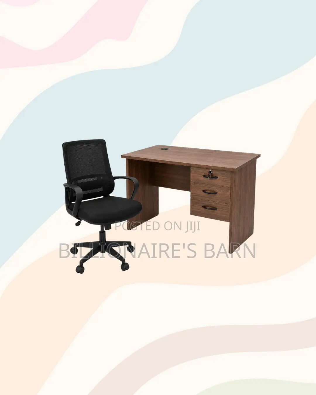 Desk and Black Mid-Back Ergonomic Mesh Chair for Daily Productivity