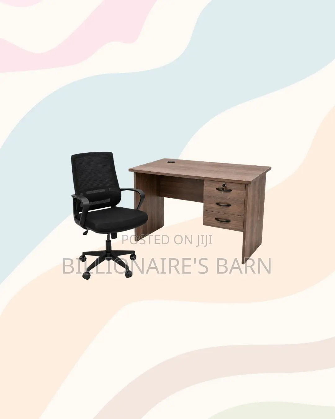 Desk and Black Mid-Back Ergonomic Mesh Chair for Daily Productivity