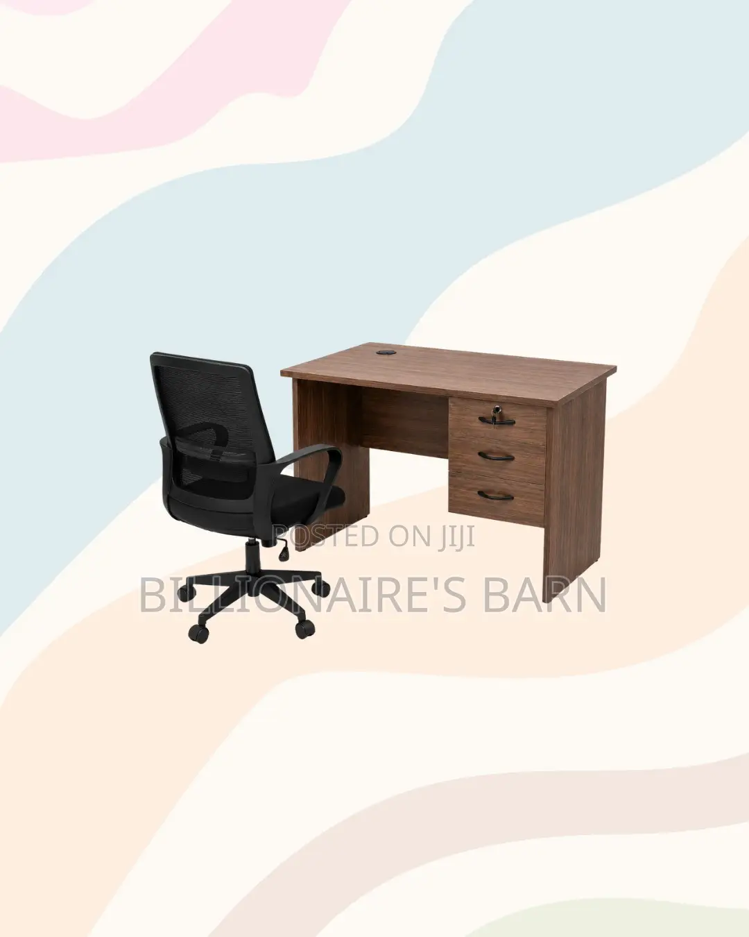 Desk and Black Mid-Back Ergonomic Mesh Chair for Daily Productivity