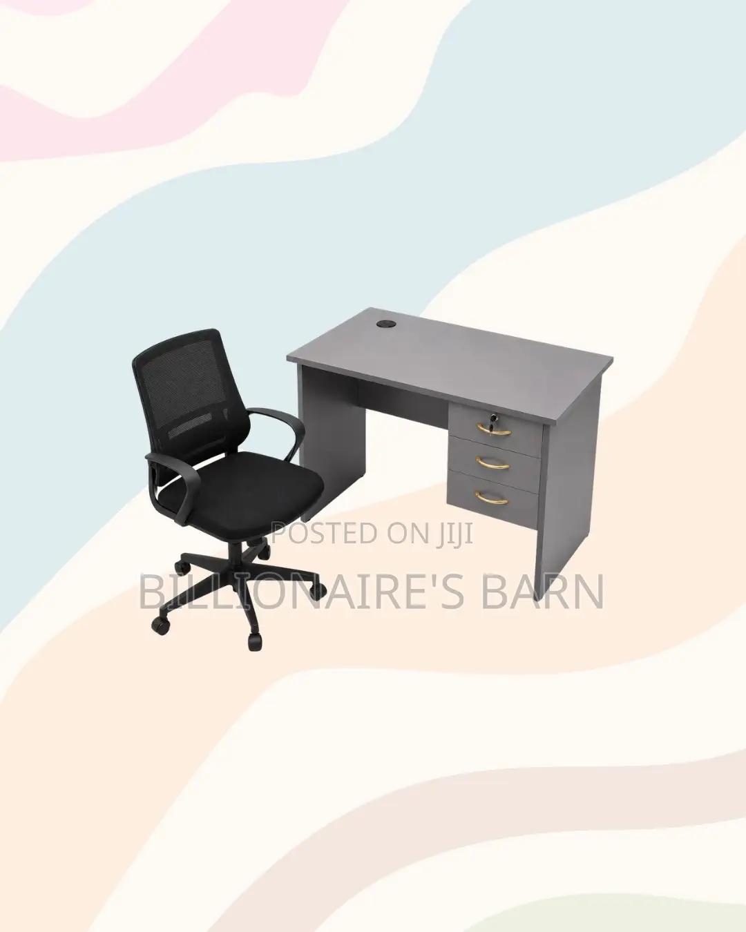 Modern 1m Desk Black Mid-Back Ergonomic Mesh Chair for Office Tasks