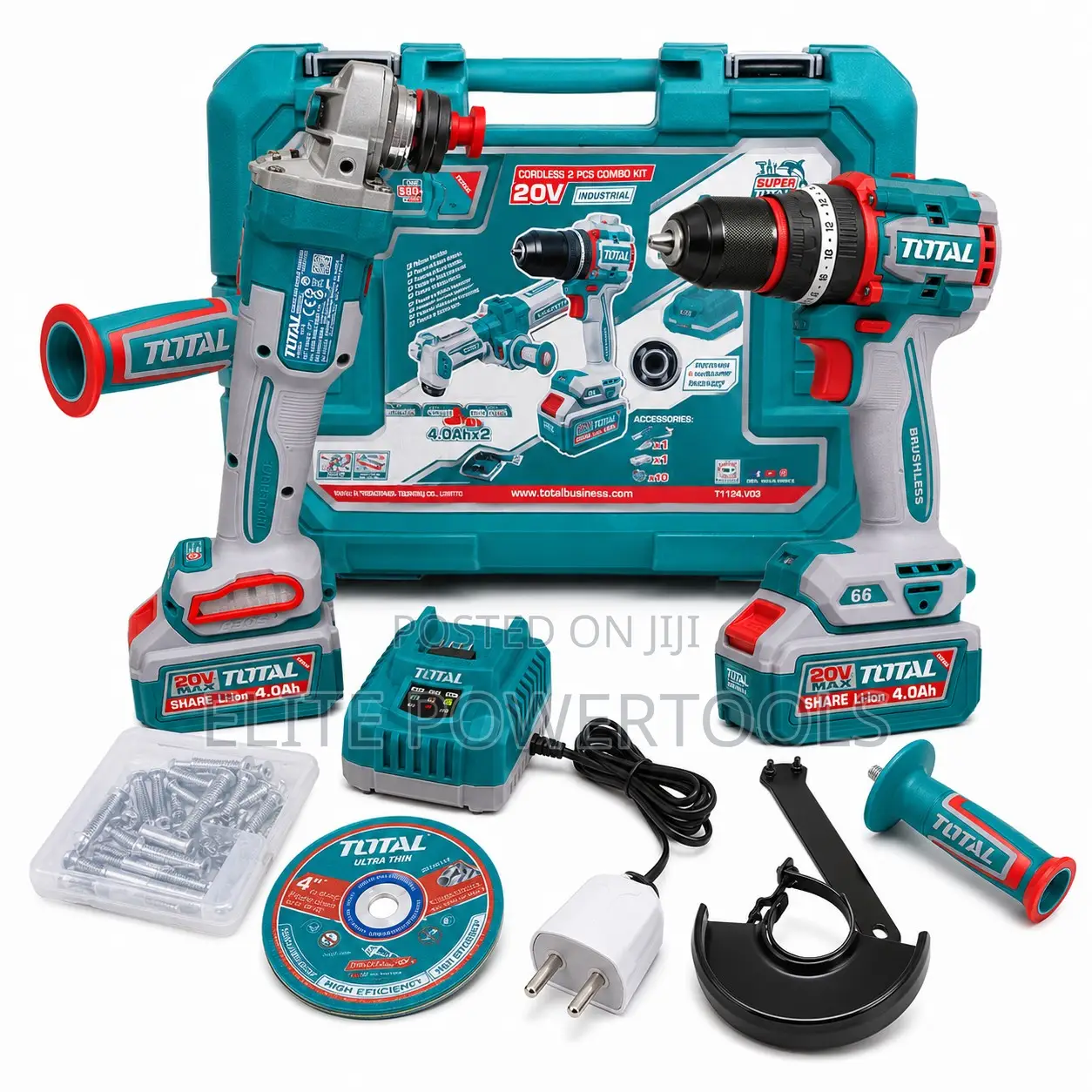 TOTAL 20V Cordless Brushless Drill 4" Grinder Combo Kit