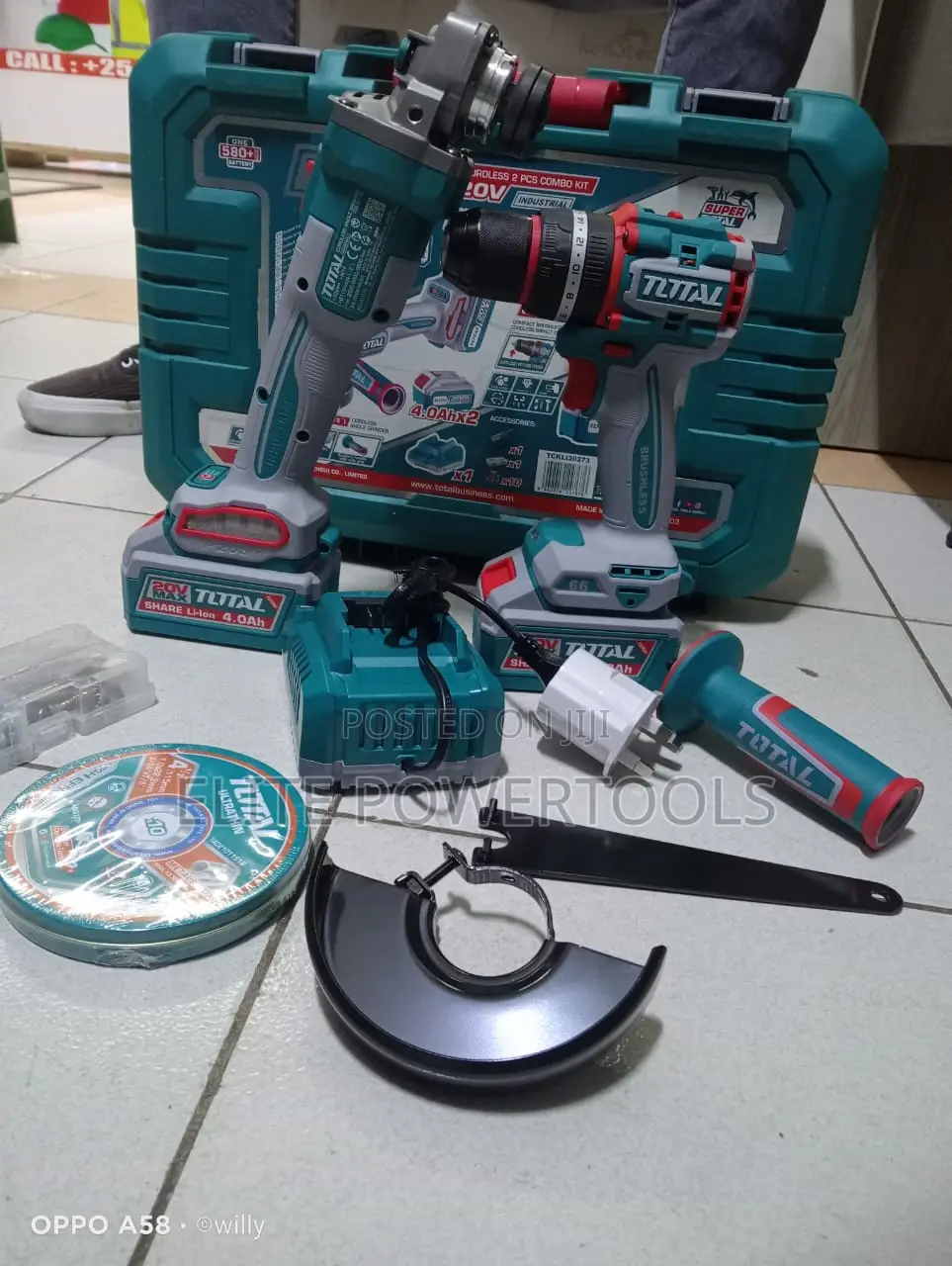 TOTAL 20V Cordless Brushless Drill 4" Grinder Combo Kit