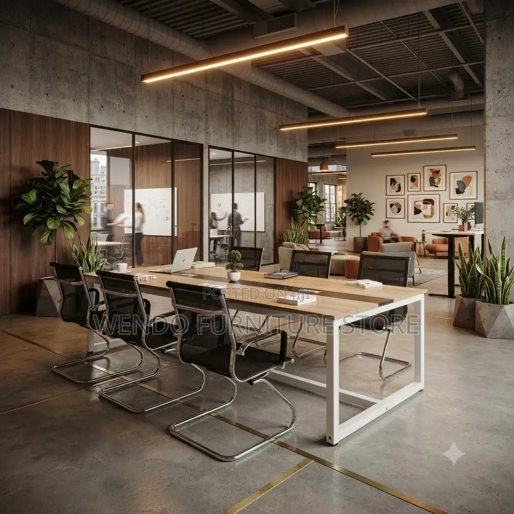 Boardroom Table; 2.4 Meter Brown Boardroom Table With Power Cable