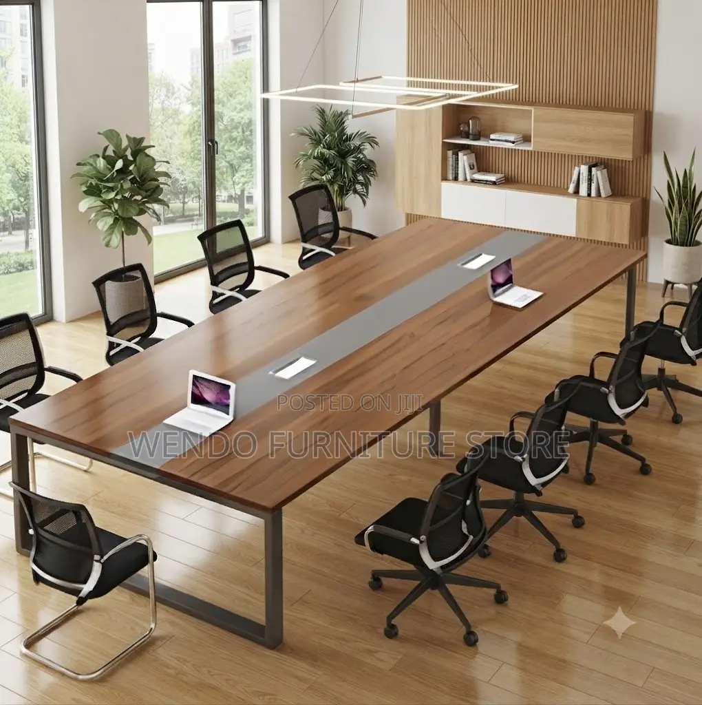 Boardroom Table; 2.4 Meter Brown Boardroom Table With Power Cable