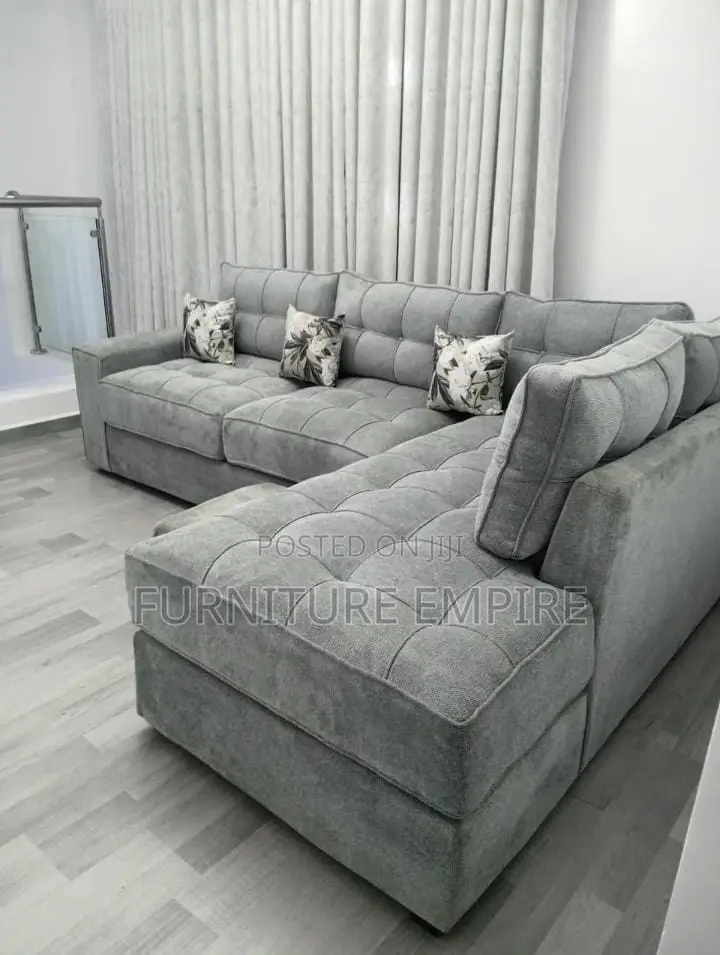 6 Seater L Seat Light Grey Tufted Sofa