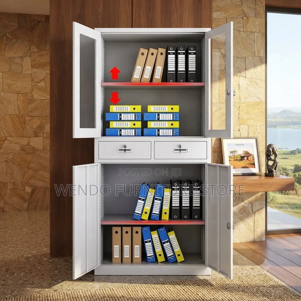 Office Cabinet; Two Doors Steel Mega Filing Cabinet With Glass View