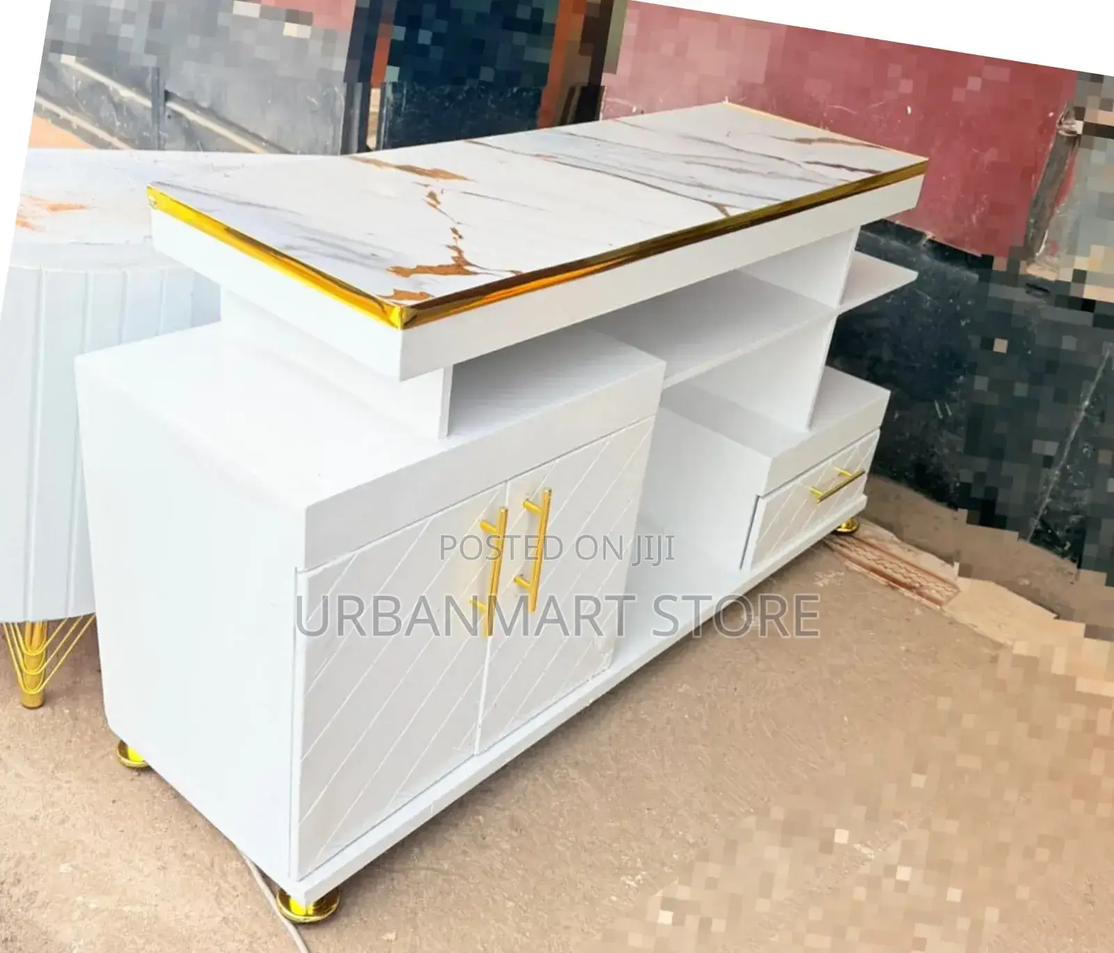 Modern White Marble TV Cabinet With Marble Finish