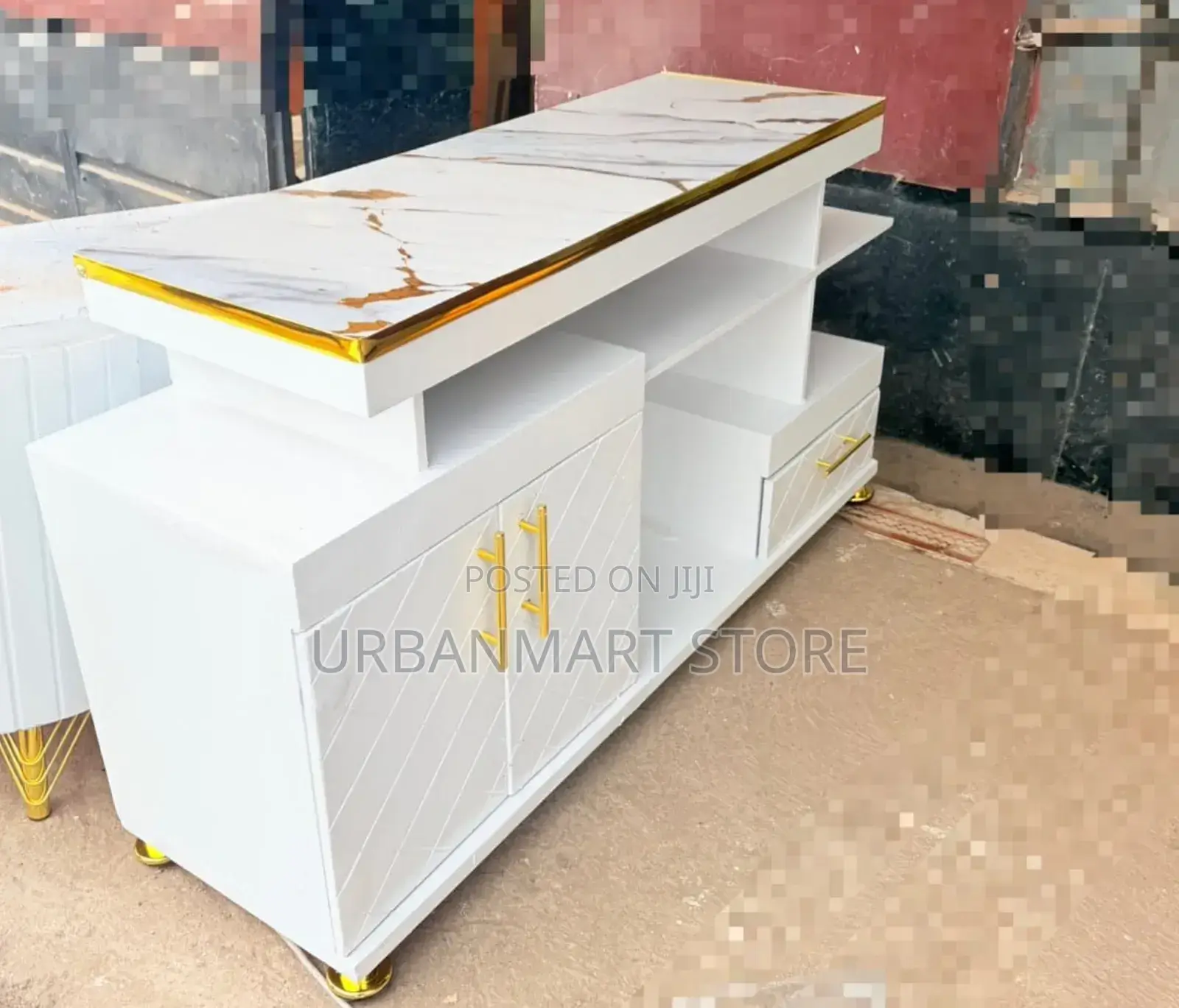 Modern White Marble TV Cabinet With Marble Finish