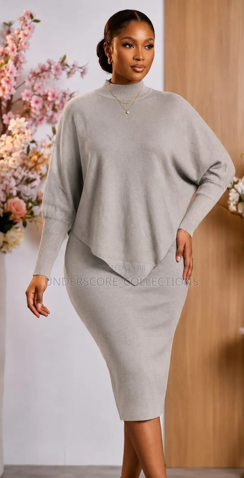 Plus Size Fitting Sweater Skirt Suit