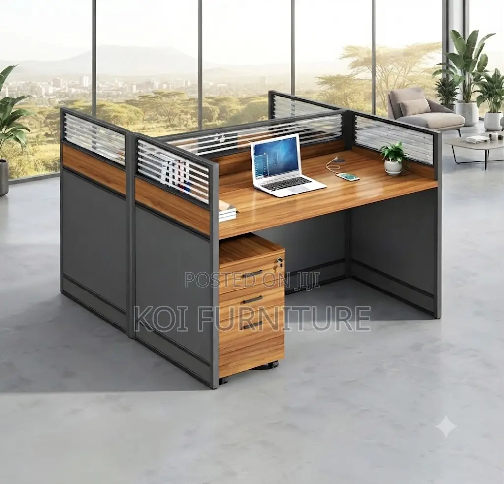 Office Workstation; Two Users MDF Square Brown Workstation