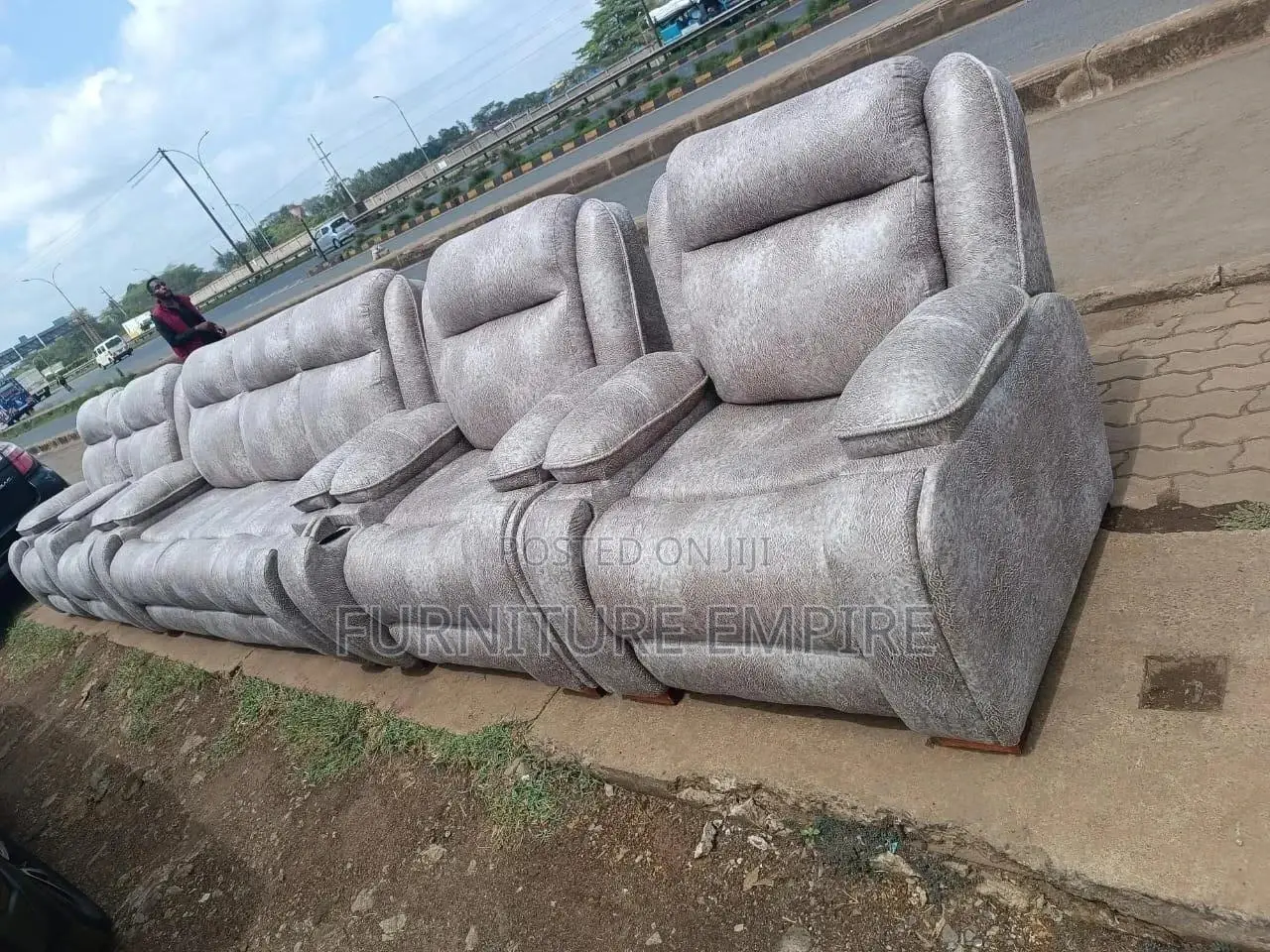 7 Seater Semi Recliner Grey Sofa Set