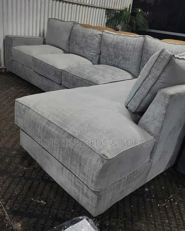 5 Seater Light Grey Textured L-Shaped Sofa: Pay on Delivered