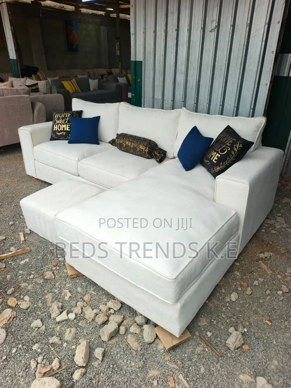 6 Seater L Seat White Sofa With Footrest