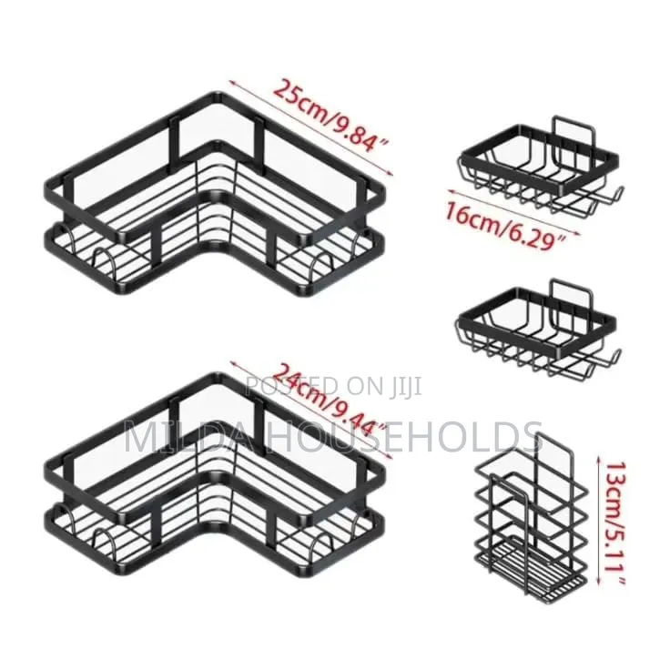 Triangular 5in1 Metallic Bathroom Shelf Corner Organizer Shower