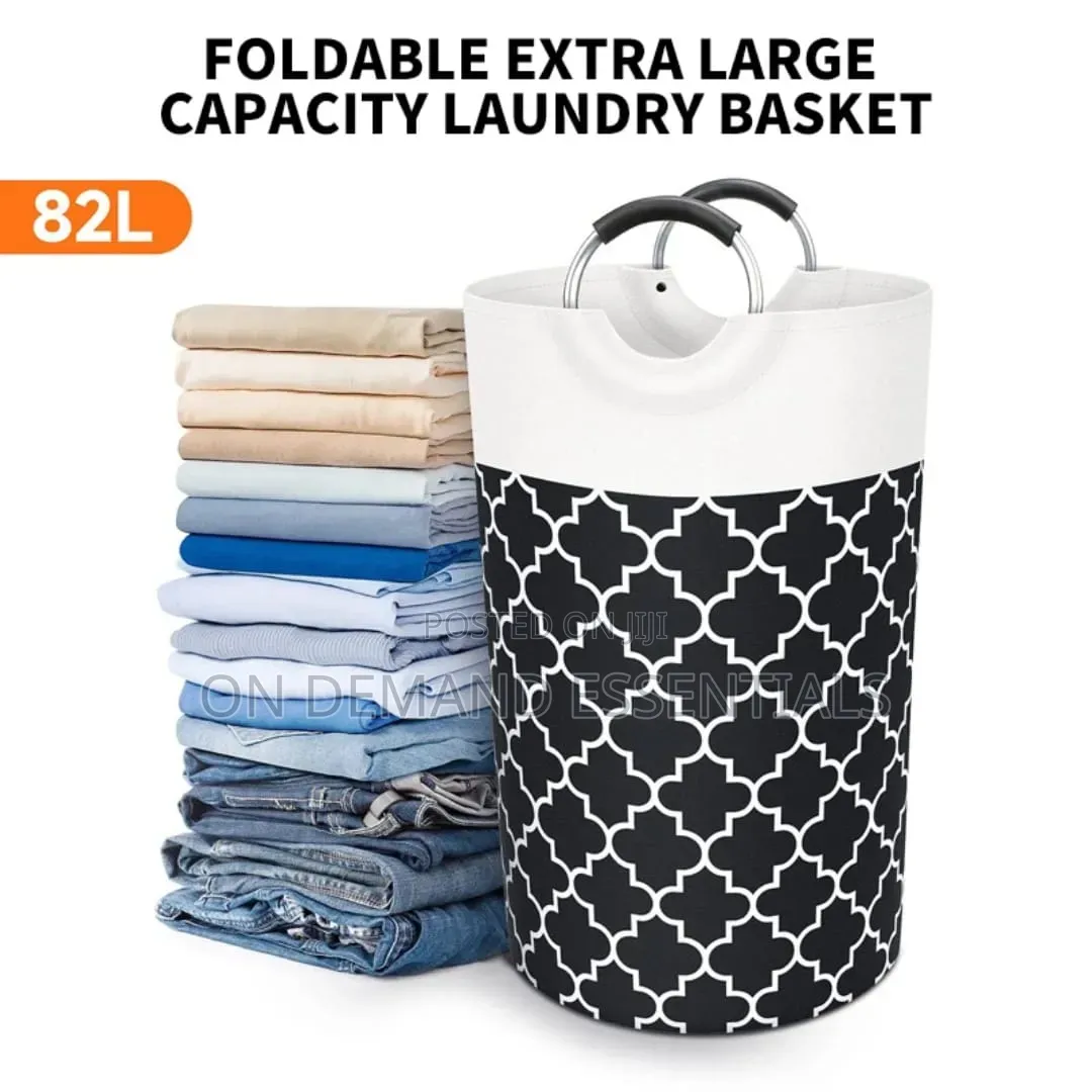 Large Capacity Laundry Basket 82l With Metal Handles