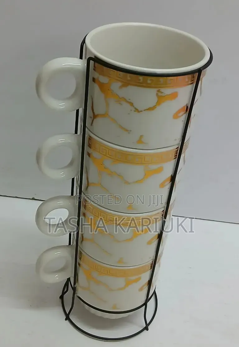 Ceramic Marble Space Saver Coffee Cups With Stackable Stand*