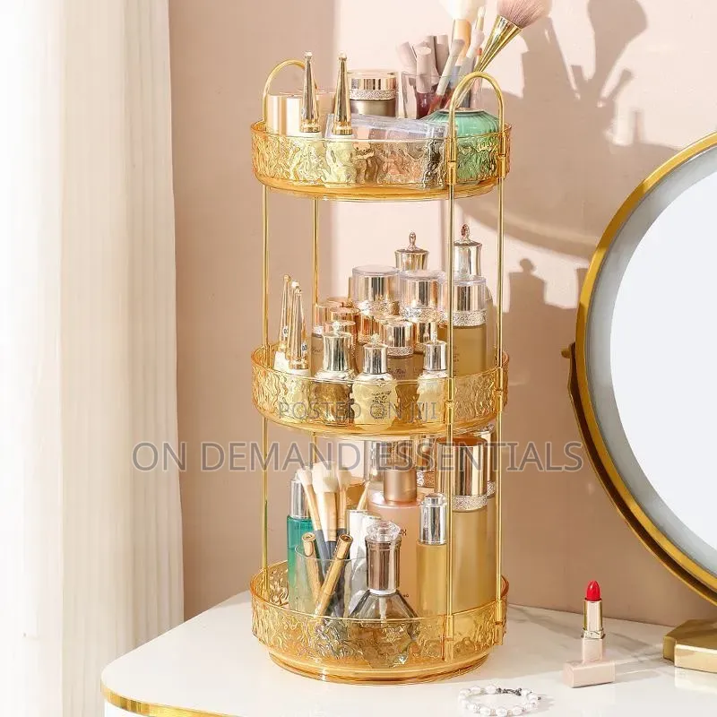 2 Layer 360° Rotating Makeup Storage Rack Multi-Layer Organizer