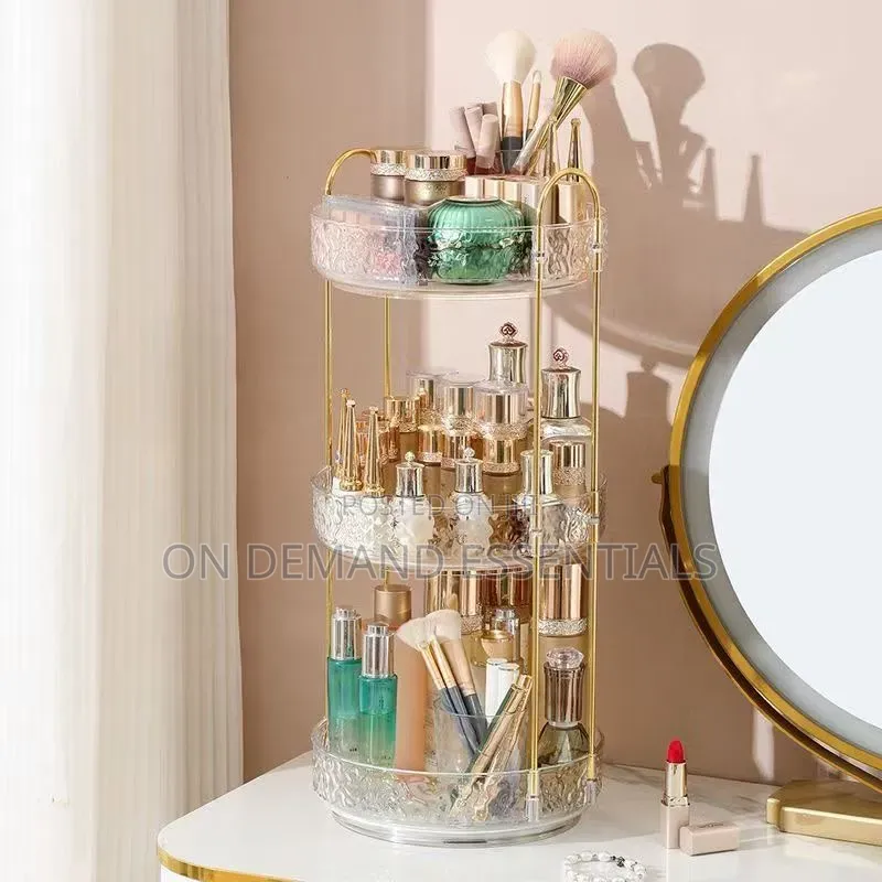 2 Layer 360° Rotating Makeup Storage Rack Multi-Layer Organizer