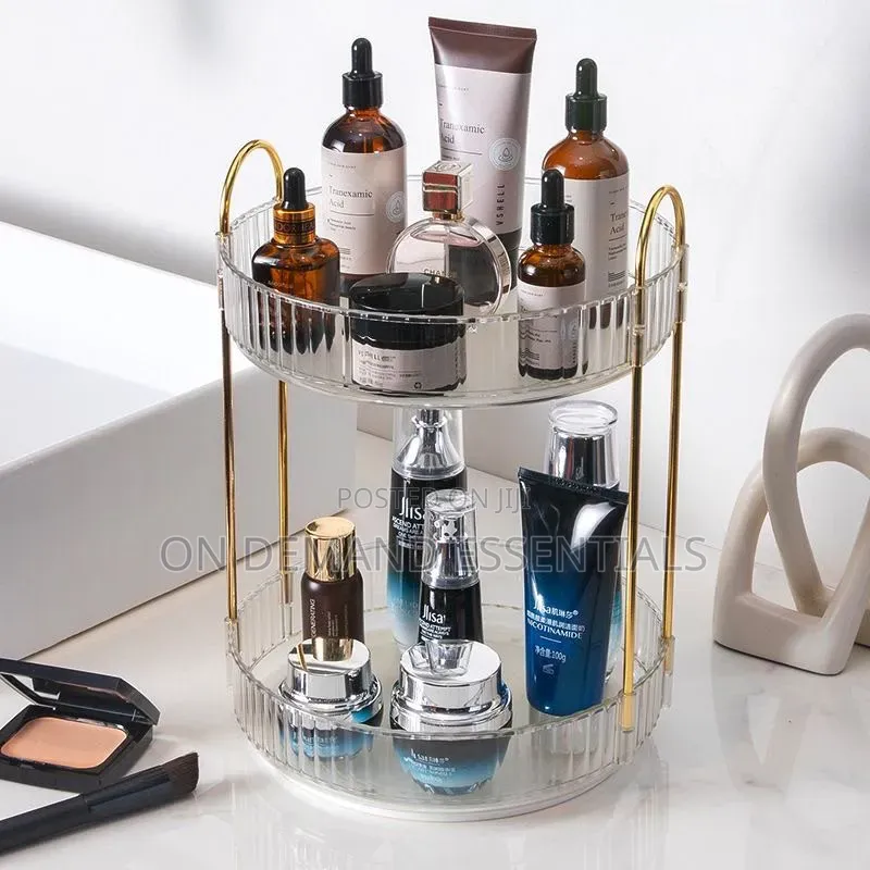 2 Layer Luxurious Textured 360° Rotating Makeup Storage Rack