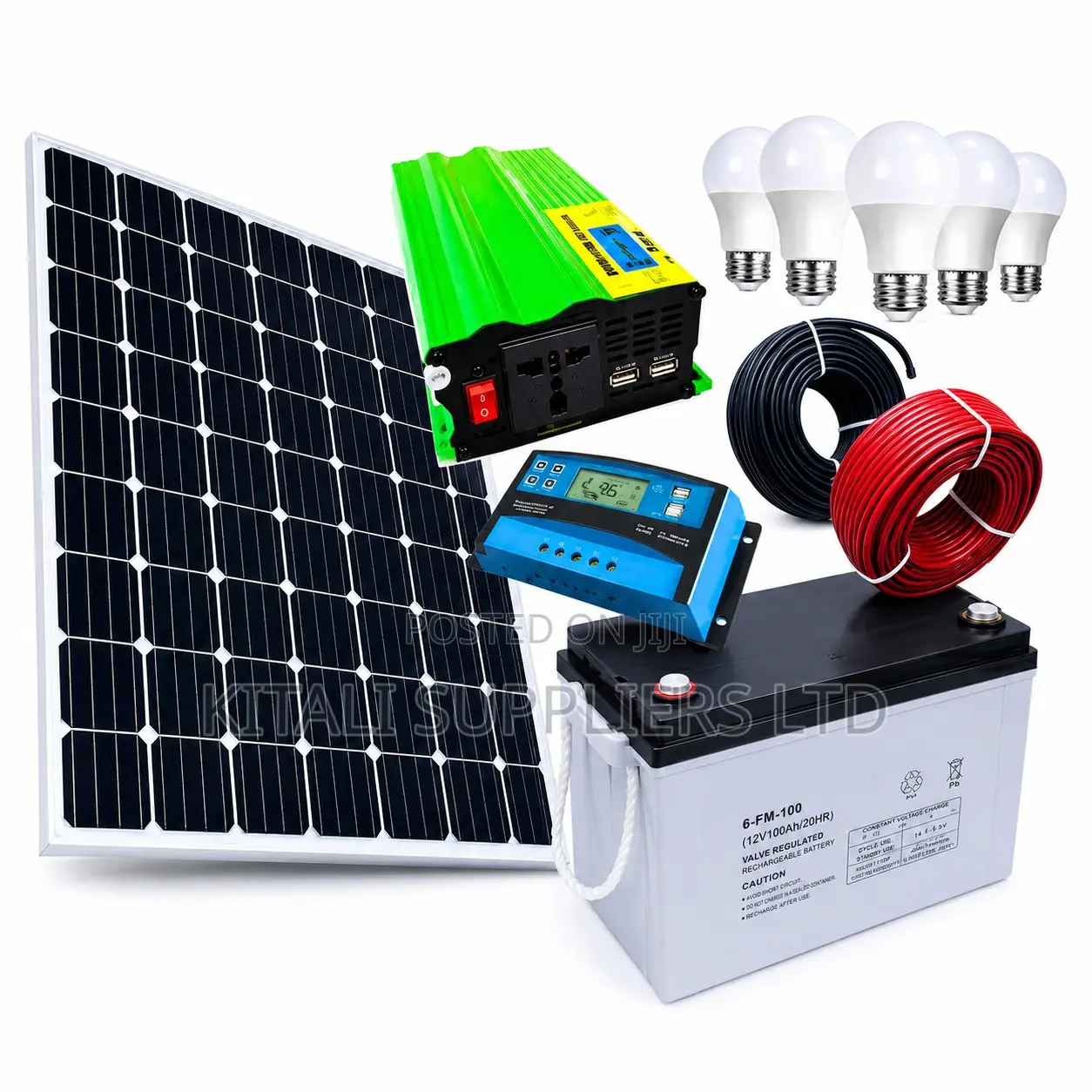 100W Complete Solar Power System Kit With 100W Solar Panel and Items