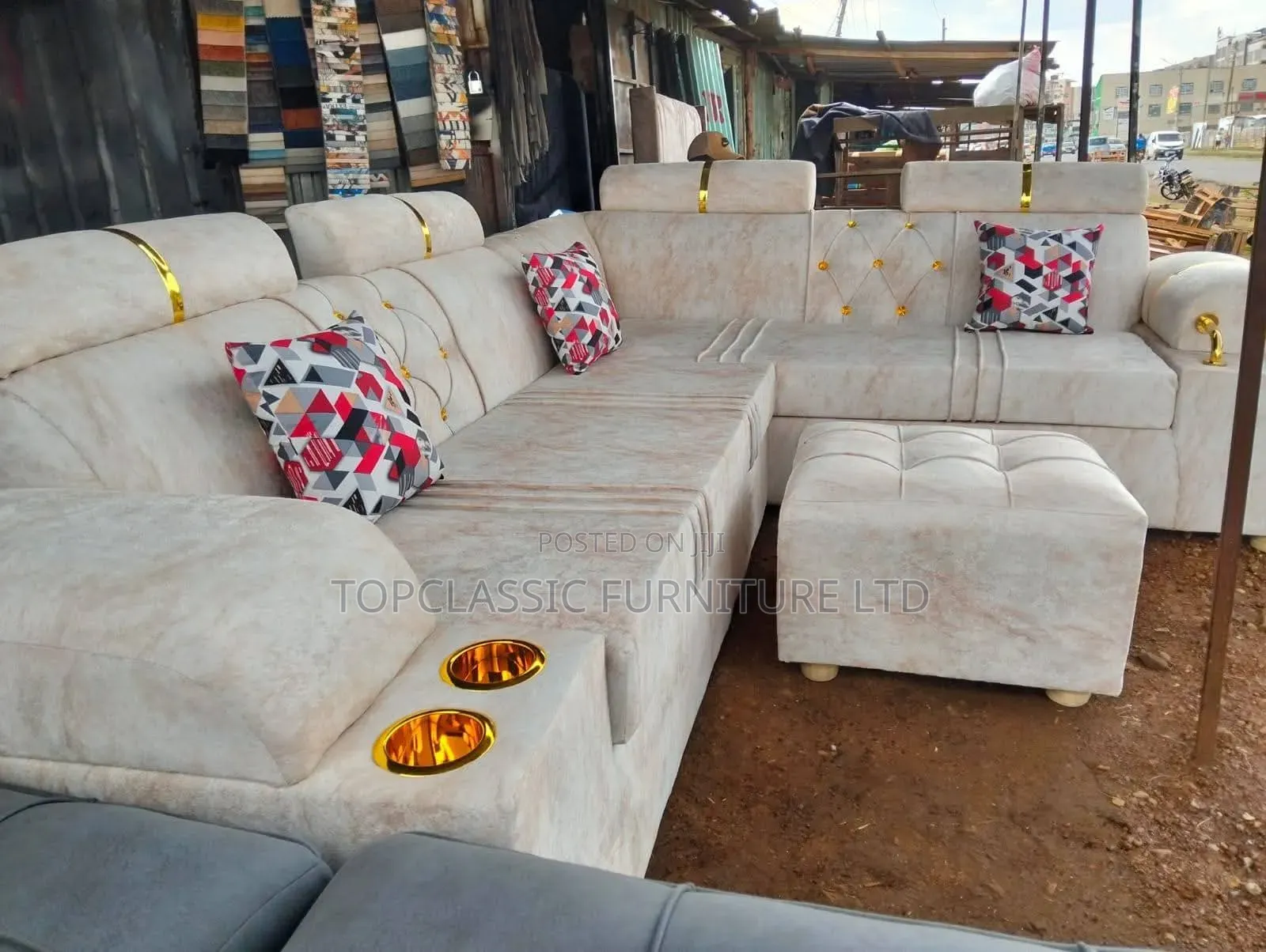 Cream L Shape With Gold Cup Holder