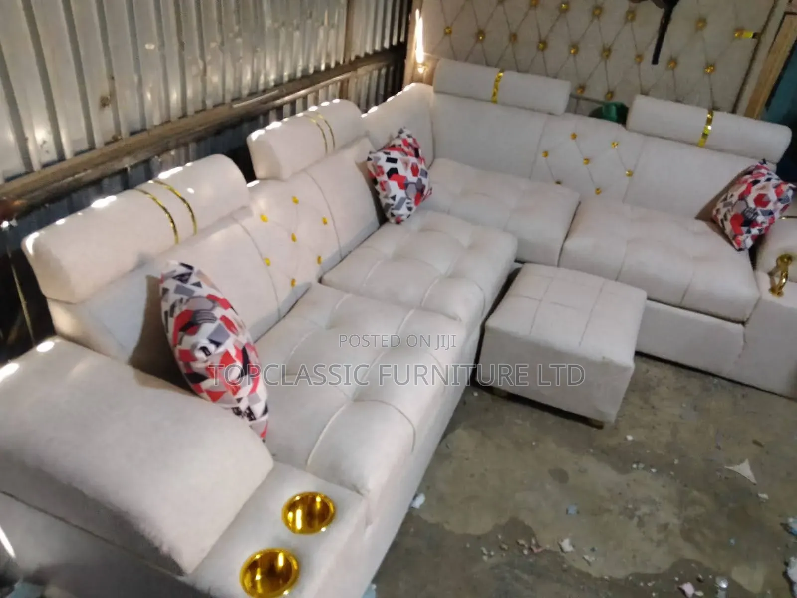 Cream L Shape With Gold Cup Holder