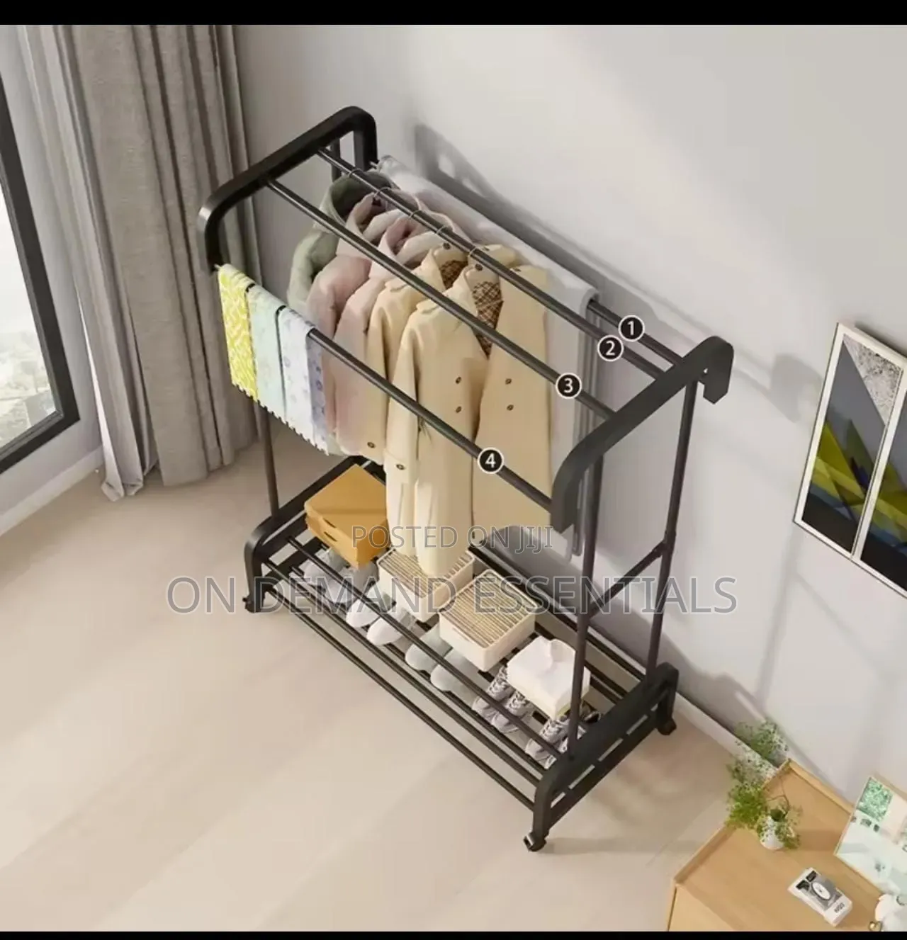 Double Pole Wheeled Multifunctional Clothes Drying Rack