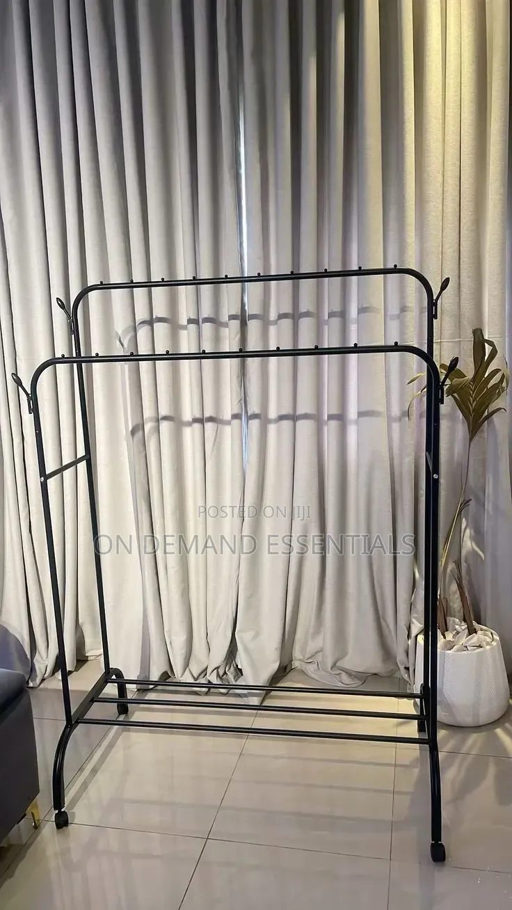 Double Pole Clothing Rack With Wheels Lower Storage Shelf for Boxes
